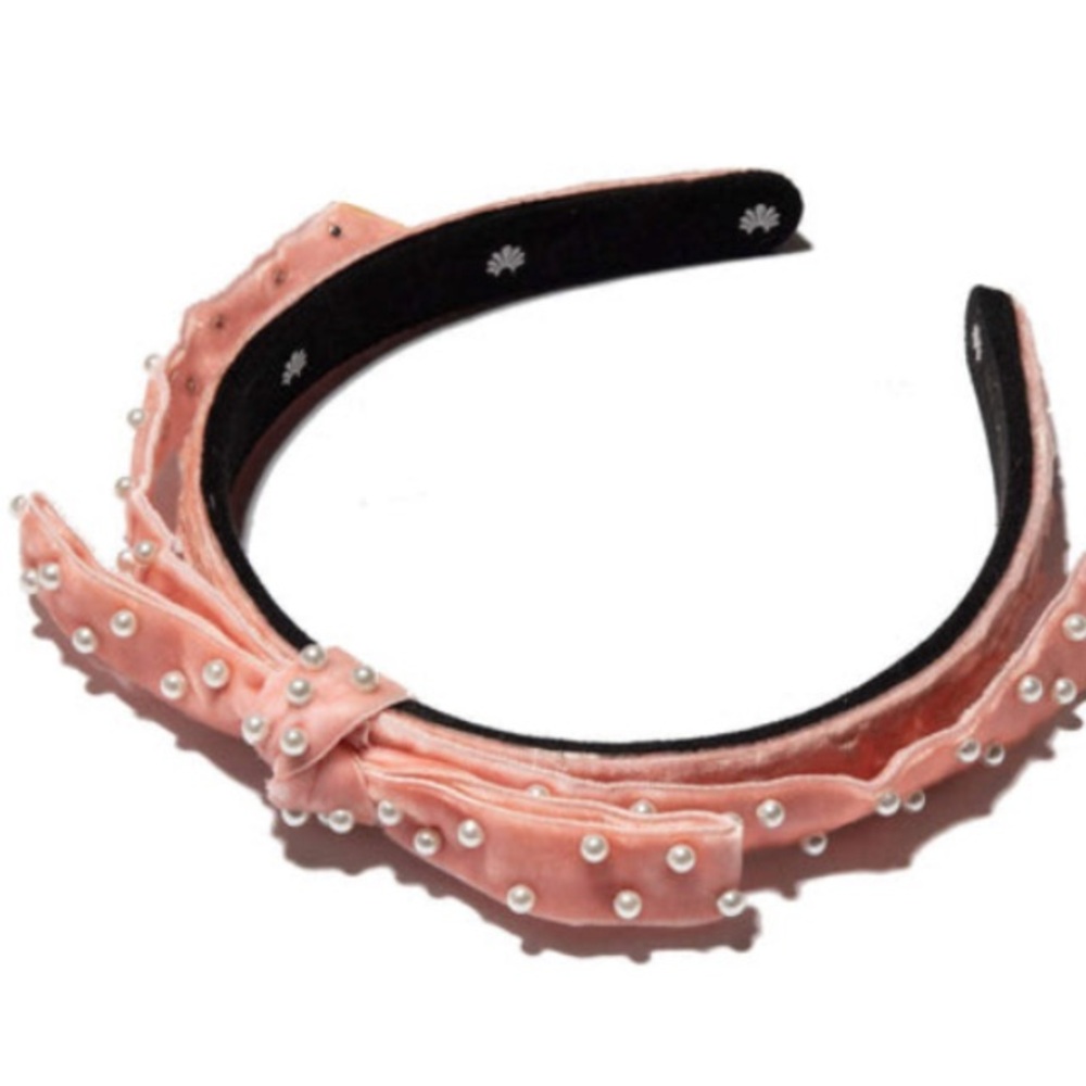 Lele Sadoughi Blush Pearl Bardot Ribbon Headband